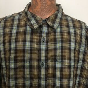Horny Toad 2XL Brown Blue Plaid Cotton Long-Shirt